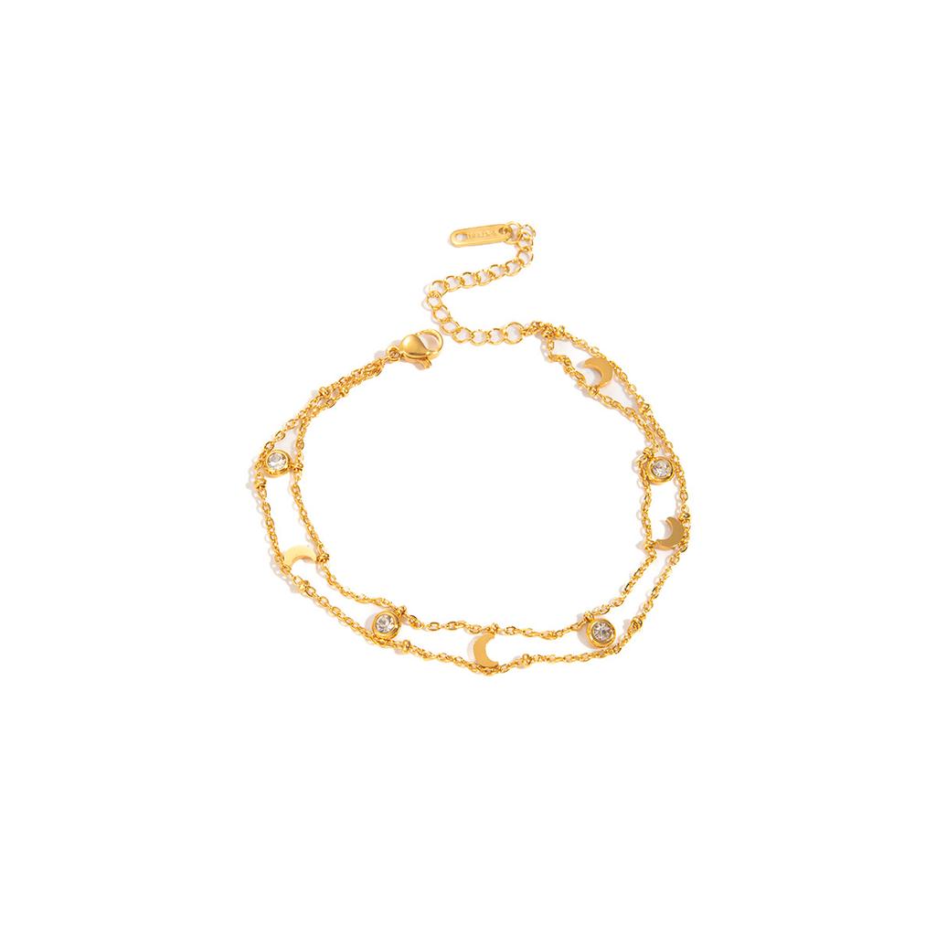 Light Luxury High-End Stainless Steel Diamond-Encrusted Bracelet, Moon Sun Love Geometry Does Not Fade Jewelry Women