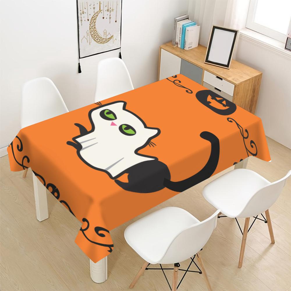 Halloween Ghost Cat Rectangle Table Cloth for Tables Home Dinner Reusable Tablecloth for Holiday Party Halloween Decorations