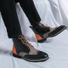 British Men's Mid-High Leather Brogue Boots: Fashionable Retro Business-Casual, Pointed Toe, Height-Increasing.