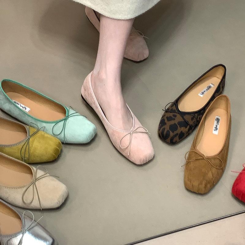 Flat Bottom Shallow Mouth Bow Single Shoes Women's 2025 New Evening Wind Ballet Shoes Grandma Shoes