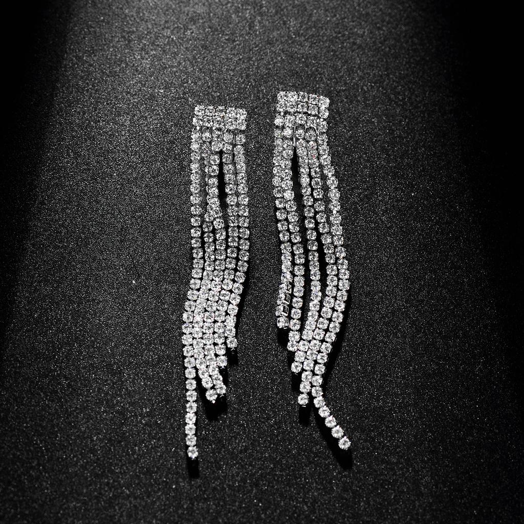 LUOTEEMI Luxury Cubic Zircon Sparking CZ Diamond Long Tassel Earrings Wedding Chandelier for Women