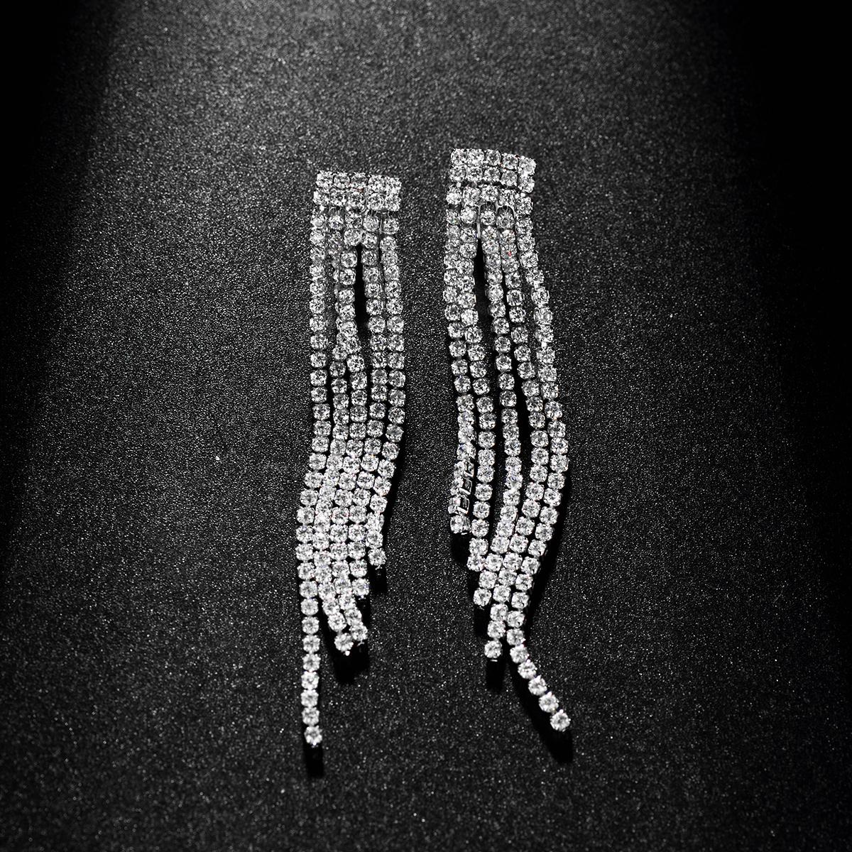 LUOTEEMI Luxury Cubic Zircon Sparking CZ Diamond Long Tassel Earrings Wedding Chandelier for Women