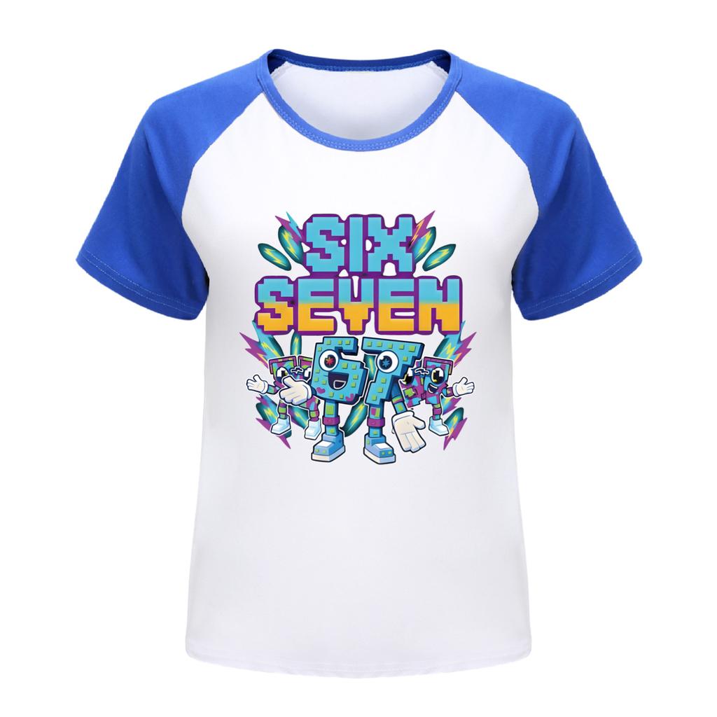 5220 Kids Boys Girls Steal a Brainrot 67 Six Seven Print Raglan Short Sleeves T-Shirt