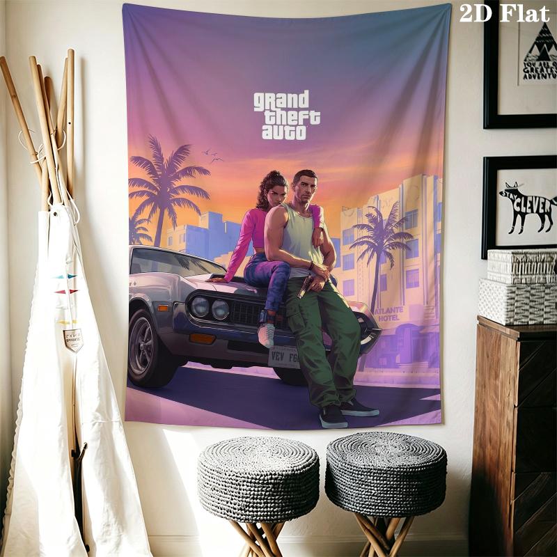 Grand Theft Auto Wall Tapestry Aesthetic Wall Hanging Printed Fabric Blanket Decorative Tapestries for Bedroom Living Room Home Decor