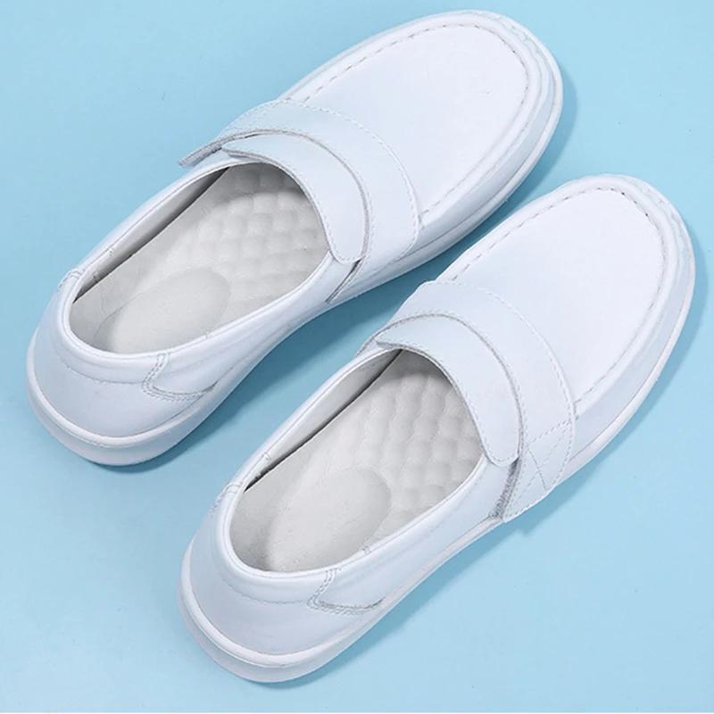 Fashion Hot Selling Nurse White Women's Spring 2025 New Thick-soled Soft Leather Single Shoes Casual Flats Bottom Comfortable Loafers