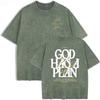 Retro Acid Wash Oversized T-shirt Front Back Bible Verse Inspirational Text Graphic Casual Daily Tops Asian Size