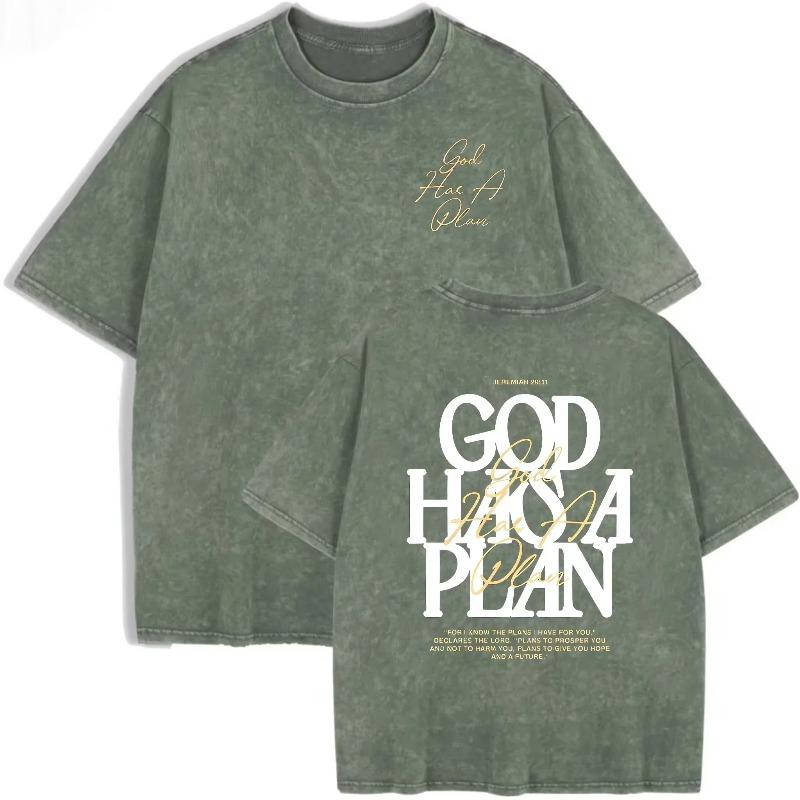 Retro Acid Wash Oversized T-shirt Front Back Bible Verse Inspirational Text Graphic Casual Daily Tops Asian Size