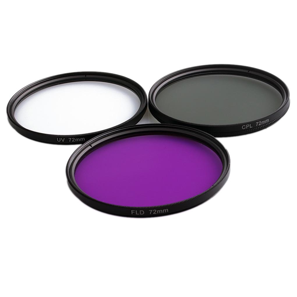 3 Pcs Purple Light CPL FLD Lens Filter Set with Bag Camera 49MM 52MM 55MM 58MM 62MM 67MM 72MM 77MM Glass Protector Replacement
