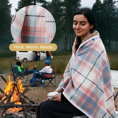 Plush Wearable Blanket Warm Poncho Throw with Buttons, Sleeveless Blanket Cape Wrap, Plaid Design