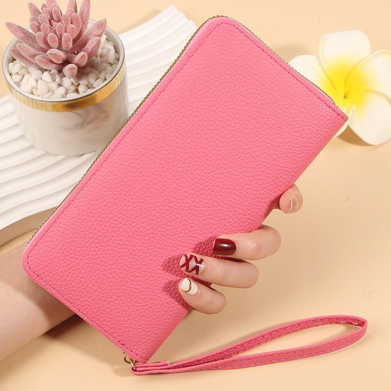 Long Macaron Zipper Wallet Women's Lychee Pattern Women's Multi-compartment Handbag