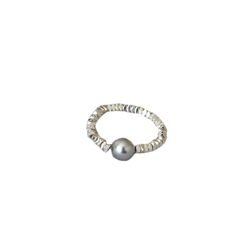 Minimalist Crushed Silver Pearl Elastic Ring: Unique Japanese and South Korean Style
