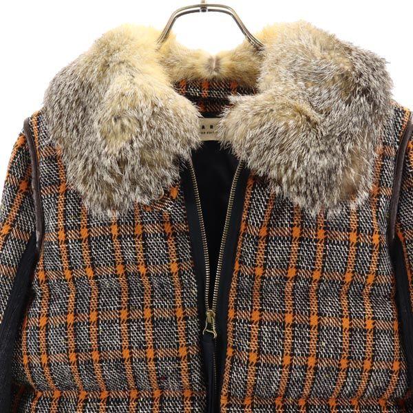 MARNI made in Italy Check Pattern 2way fur collar knit switching down coat Women Used