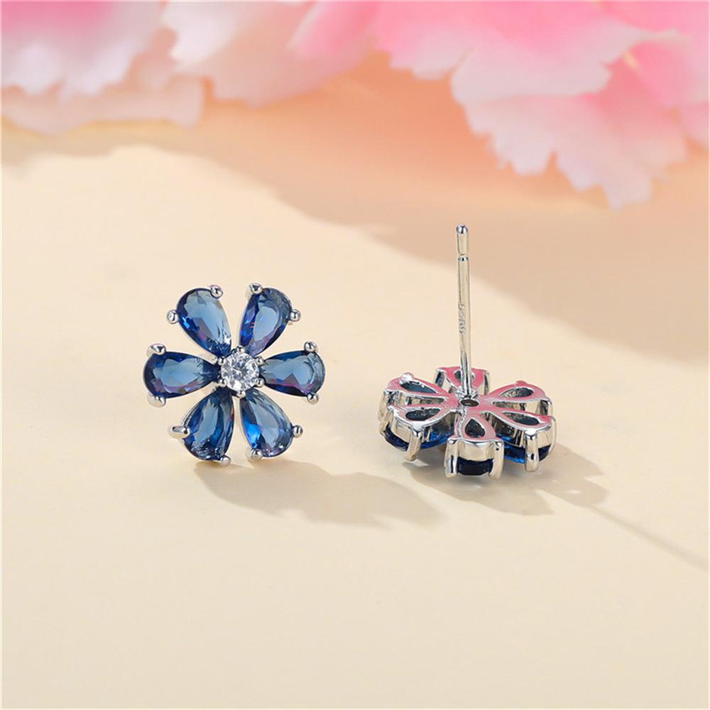 Luksusowe Damskie Białe Niebieskie Kwiatowe Kolczyki Sztyfty z Kamieniami Cyrkonowymi Unikalne Srebrny Kolor Ślubne Dla Kobiet
