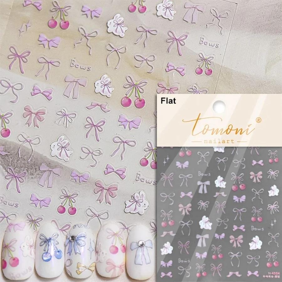 5D Cute Rabbit Love Peach Blossom Flower Yellow Nail Art Stickers Bowknot DIY Self Adhesive Rhinestone Manicure Decals