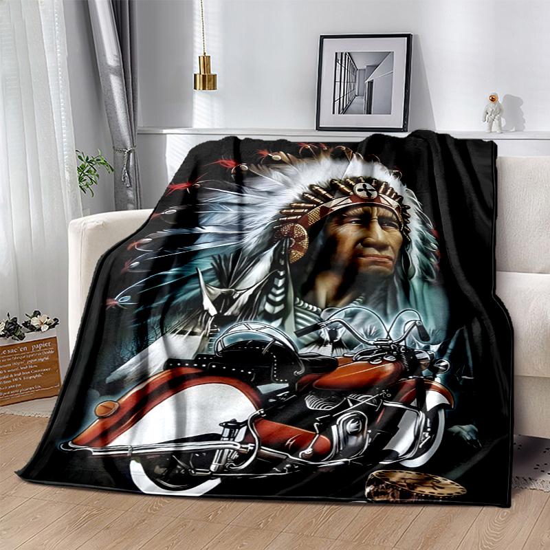 Indian Motorcycle Flannel Blanket Soft All-Season Throw, Design for Camping, Car Travel, Hiking Sofa, Bed, Office Perfect Gift for Parties