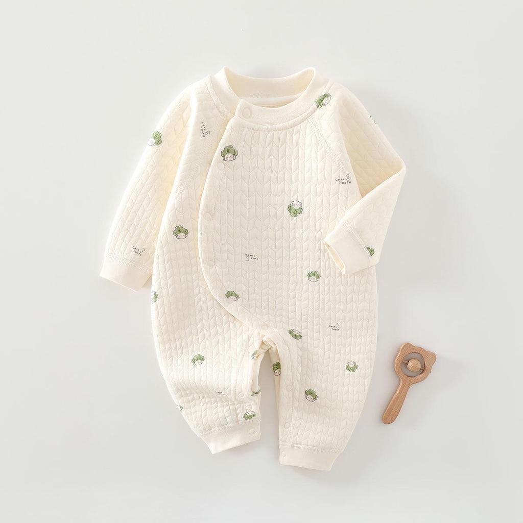 Cozy Air Cotton Baby Romper - Long Sleeve, Side Snap, Boneless Crawling Suit for Newborns - Perfect for Autumn & Winter Outings