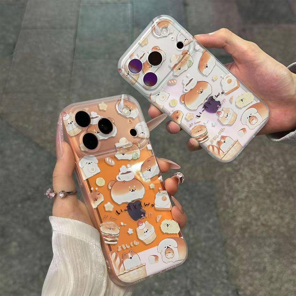 Dessert Puppy Apple 17 Pro Max Phone Case with Integrated Camera Button, Drop-proof Soft Shell for 13-16 Models.