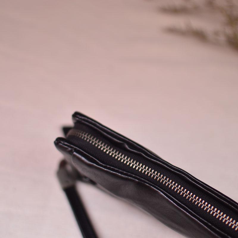 Retro Pleated Genuine Leather Long Wallet with Card Slots and Bill Compartments