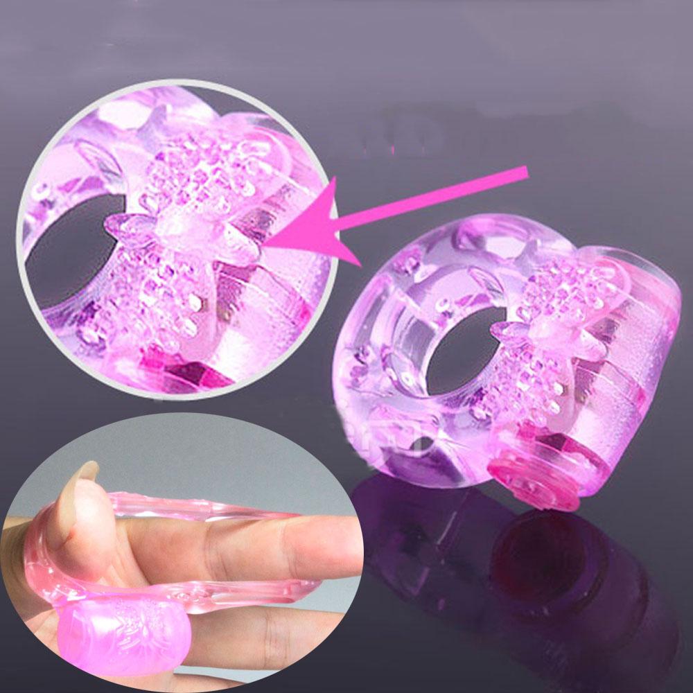 2Pcs Triple Cock Ring Vibrator Extender Delay Penis Sleeve Butterfly Reusable Dotted Clitoris Massage Elastic Sex Toys For Man