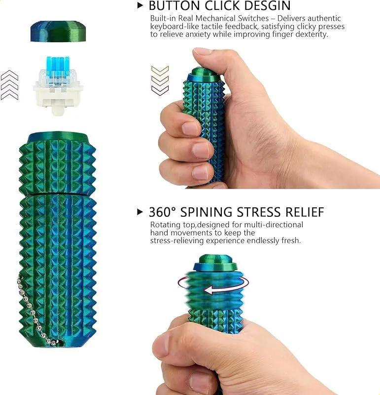 3D Printed Spiky Fidget Toy Button Click  360° Rotate Palm Massage Stress Relief Keychain Sensory Toy for Autism ADHD Adults