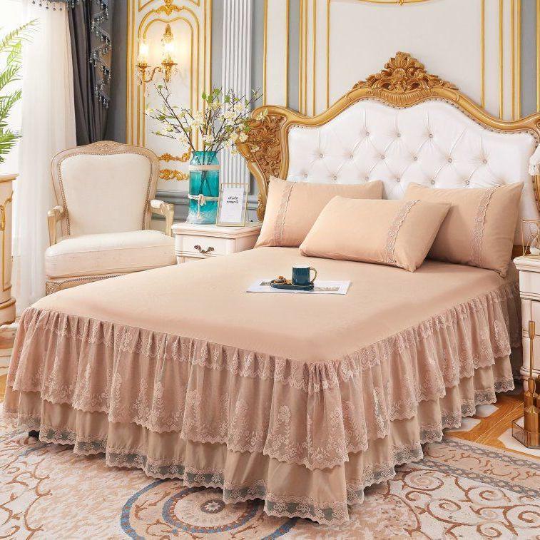 Princess Lace Ruffle Bed Skirt Set - Single Piece Bed Sheet & Mattress Protector