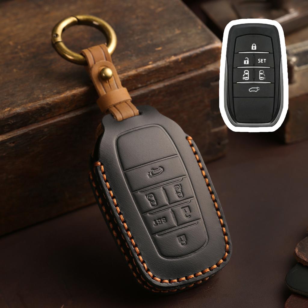 Leather Car Key Cover Case for TOYOTA Sienna RAV4 VENZA Mirai Hybrid Vehicles Alphard PREVIA Voxy Keyless Go Remote Keychain Set