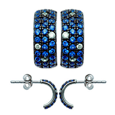 [M8814] - Demi-Creolen Silber 'Sissi' blau (15x9 mm) rhodiniert - 15x9 mm
