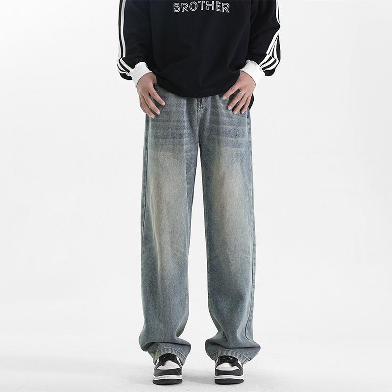 

Yadu - Four Seasons Washed Denim Jeans Retro Hong Kong Style Loose Straight-Leg Casual Pants Unisex Long Pants 526 M
