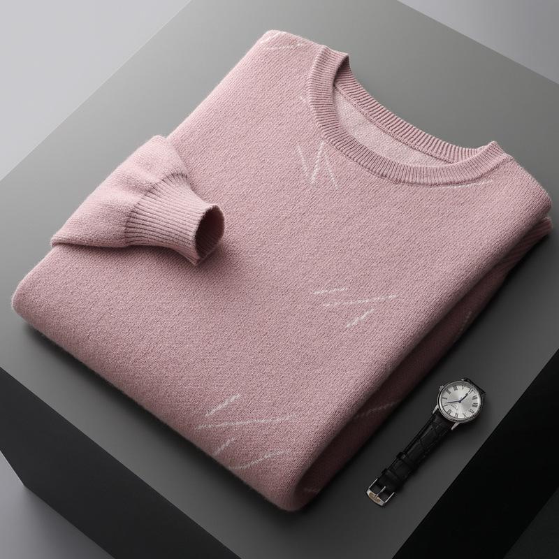 Men's Thickened Pure Wool Crew Neck Sweater - Fashionable Loose Fit Knitted Outerwear
