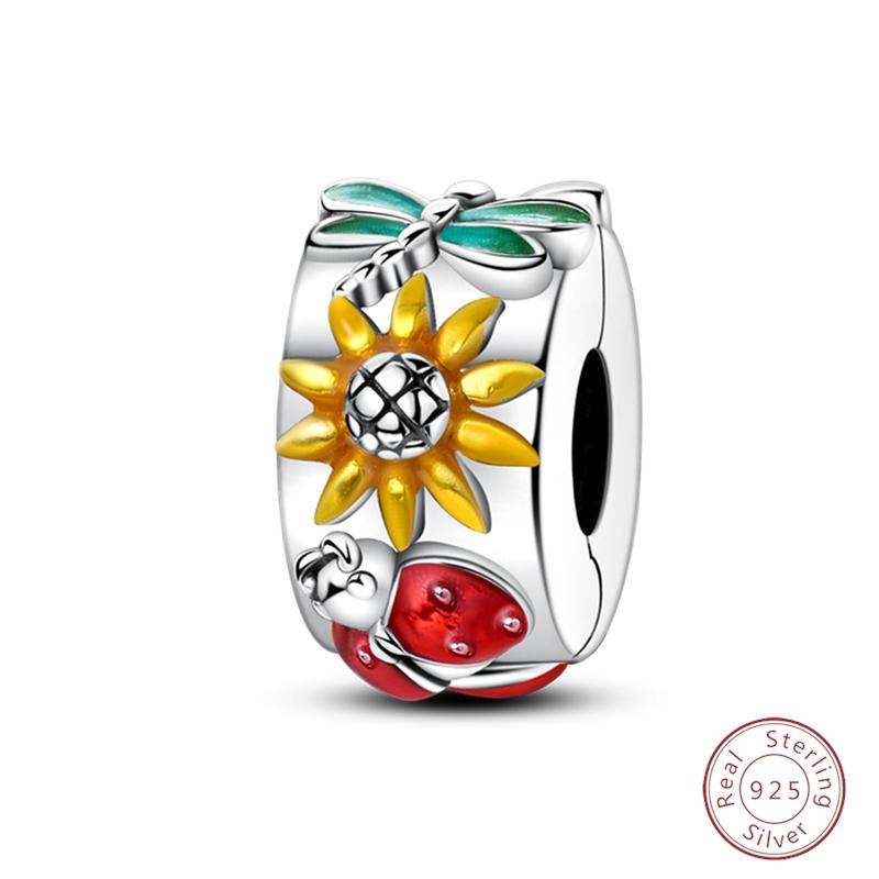 Design 925 Silver Heart Claw Print Bee Conch Text Shining Zircon Fixed 3mm Charms Beads DIY Jewelry Making