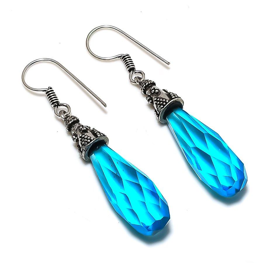 

Серьги из стерлингового серебра 925 пробы с натуральным швейцарским голубым топазом 2,17 дюйма A1T32