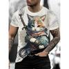 Men's Shirt Style Samurai Cat Graphic 3D Printed Fashion T-Shirt Casual Short Sleeved Tee Ersized Men Clothing Tshirt
