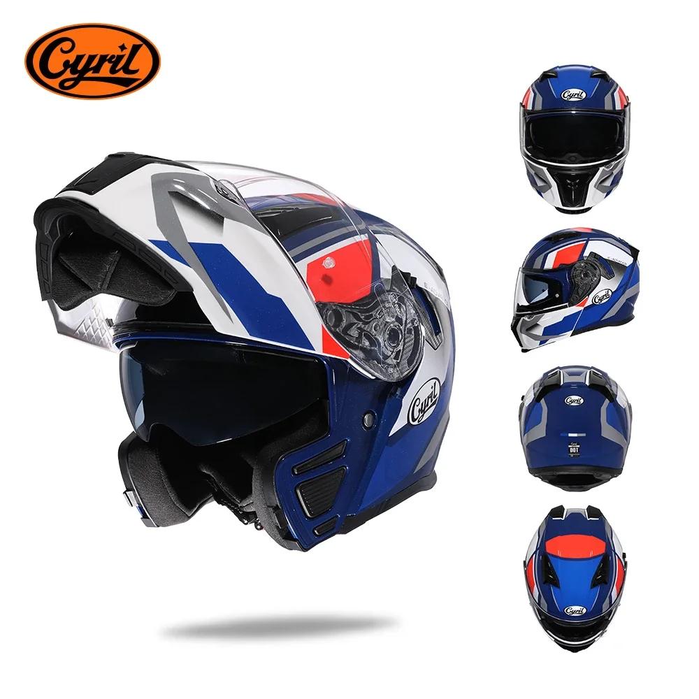 Motorcross Flip Up Helmets with Wide View Clear Visor ABS Shell Full Face Cyril Motor Helmet For Adult DOT Approved
