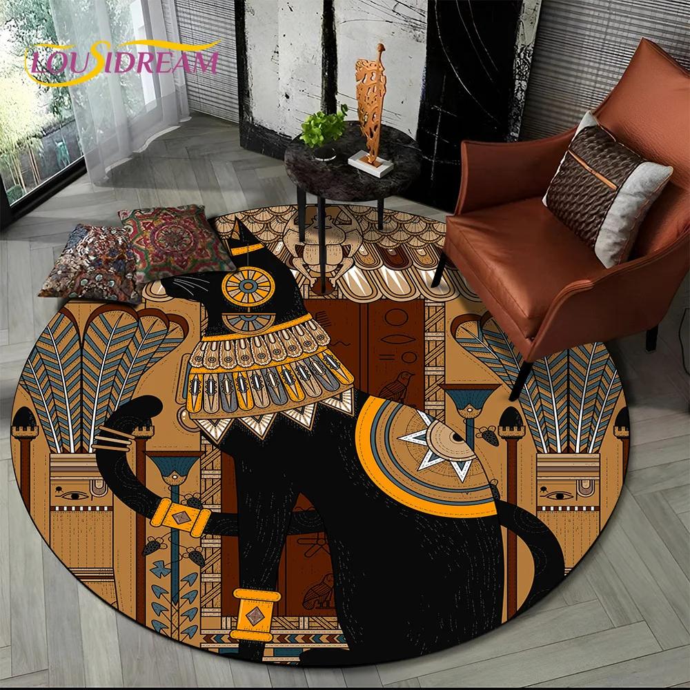 2025 New Ancient Egypt Hieroglyphic Mythology Wall Painting Glyph Round Carpet Rug for Bedroom Living Room Sofa,Decor Floor Mat