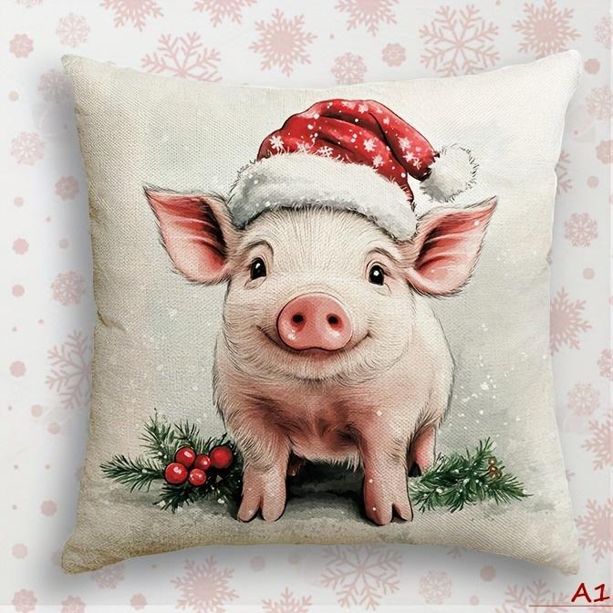 Christmas Pig-Printed Pillowcases: Festive and Adorable Decor for Your Home! Sofas, Bedroom Pillow Covers, Holiday Gifts