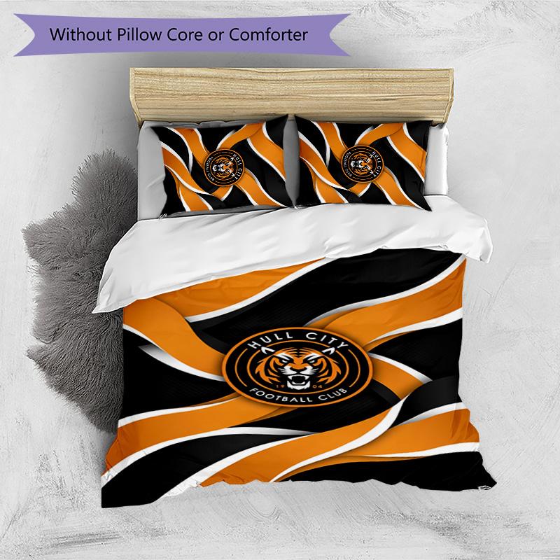 Set Lenzuola Stampato Hull City Football 3 Pezzi, Comodo Set Copripiumino per Camera da Letto Amico della Pelle