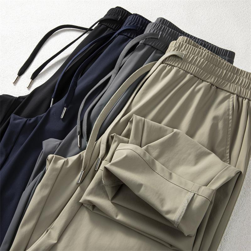 Men's Summer Elastic Waisted Casual Pants, Solid Color and Simple Commuting Straight Leg Pants