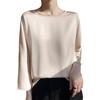 Silk T-shirt for Women Spring and Summer Round Neck Loose Nine Points Sleeve Satin T-shirt French Temperament Simple Top