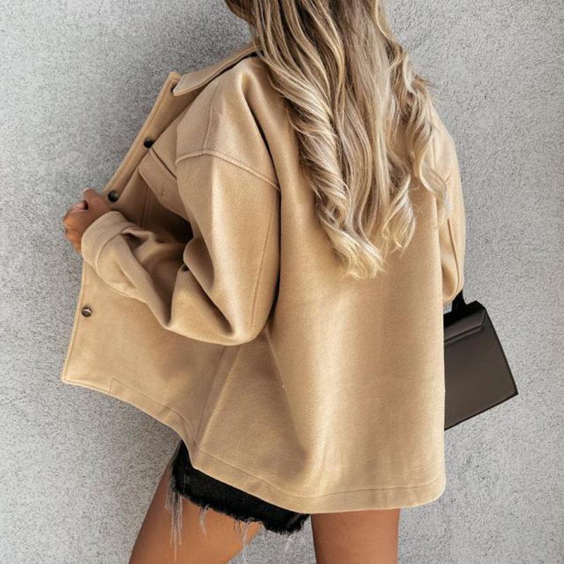 Polo Collar Woolen Coat Women's Casual Long Sleeved Top Solid Color Single Breasted Commuting Loose Jacket Autumn Winter New Fashion