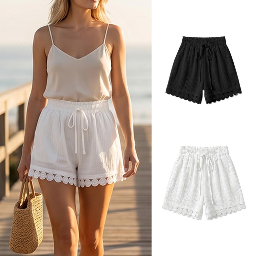 Thin Beach-Style Shorts Loose Women's Shorts Vintage Lace-Trimmed Shorts Vacation