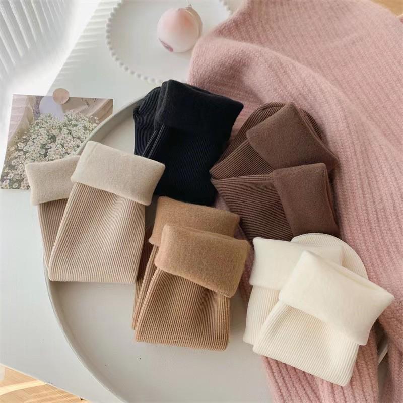 Earth Tone Maternity Mid-Calf Fleece-Lined Warm Snow Socks for Women - Vertical Stripe, Autumn/Winter.