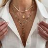 Kreuz Buntes Kristall Halsketten Set Y-förmig Perlenkette Choker Trendiger Goldschmuck Urlaub