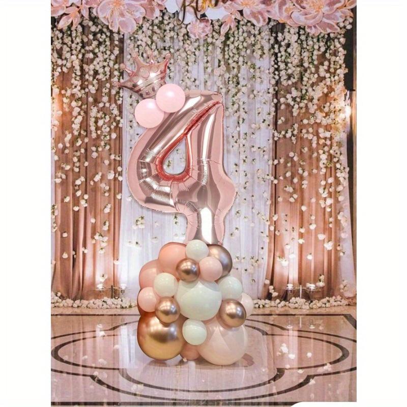 32-Inch Rose Gold Number 0-9 Balloons, Mini Rose Gold Crown, Birthday Party Decoration Supplies For 1st Birthday, Women Birthday