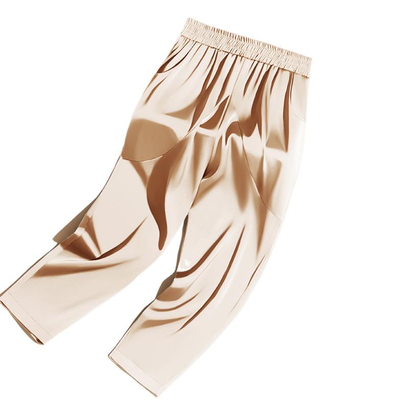 Letní saténové palazzo kalhoty - Dámské volné hedvábné zkrácené kalhoty