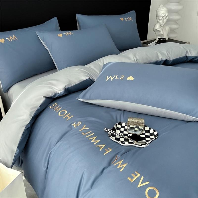 

Комплект постельного белья из скандинавского египетского хлопка с пододеяльником, простыней, наволочкой, роскошным постельным бельем для двоих, двуспальной кровати размера Queen King Size, односпальной кровати для пары A160x200cm Bed 4pcs сине серый