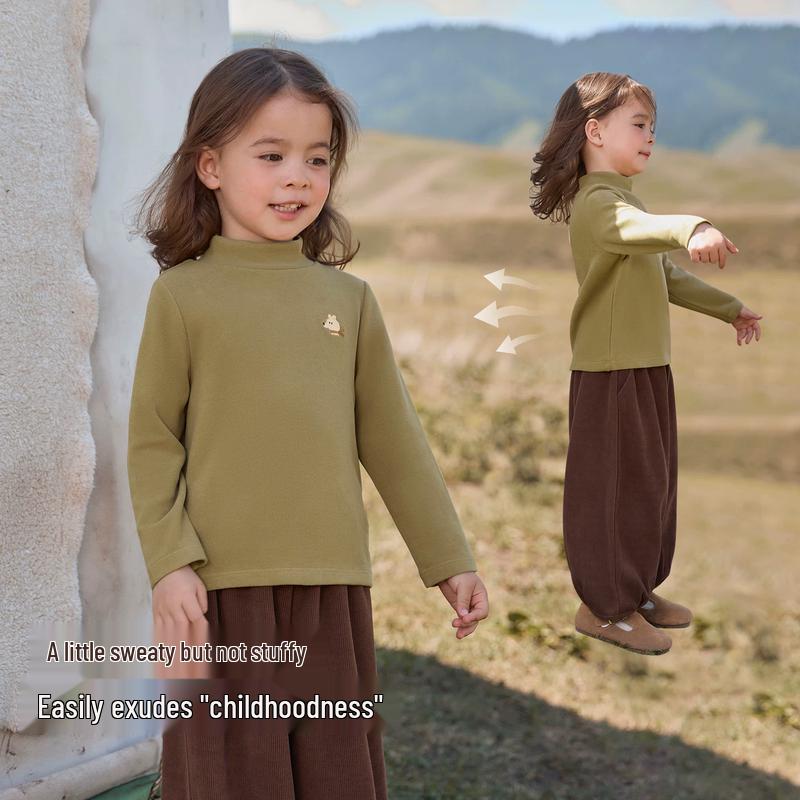 Nidoxiong Kids' Lyocell Wool Half-High Collar Long-Sleeve T-shirt