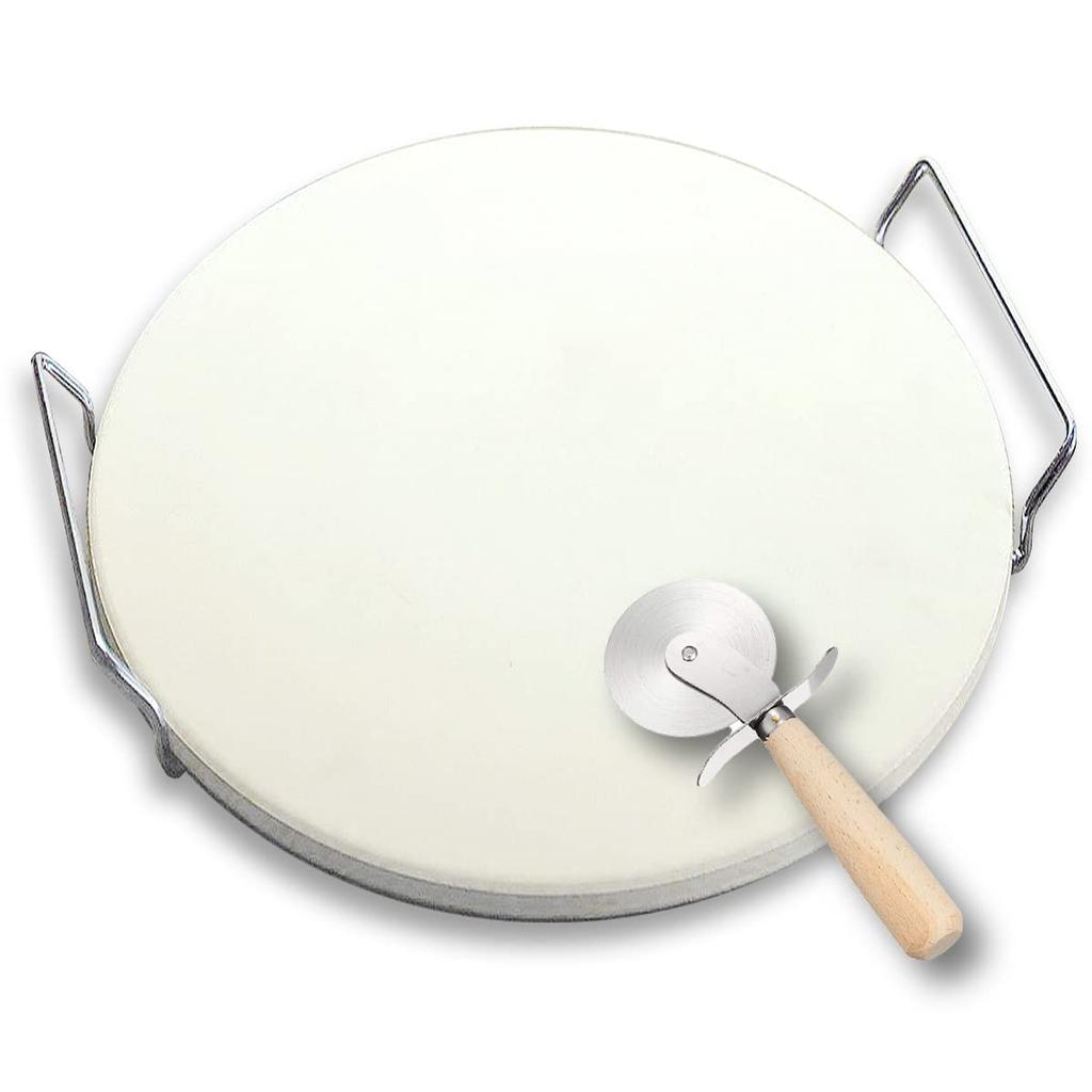 Dodtazz Pizza Stone, BBQ Grill Plate, Handle, Stainless Steel Pizza Oven (Plate Size 33cm/3-Piece Set)