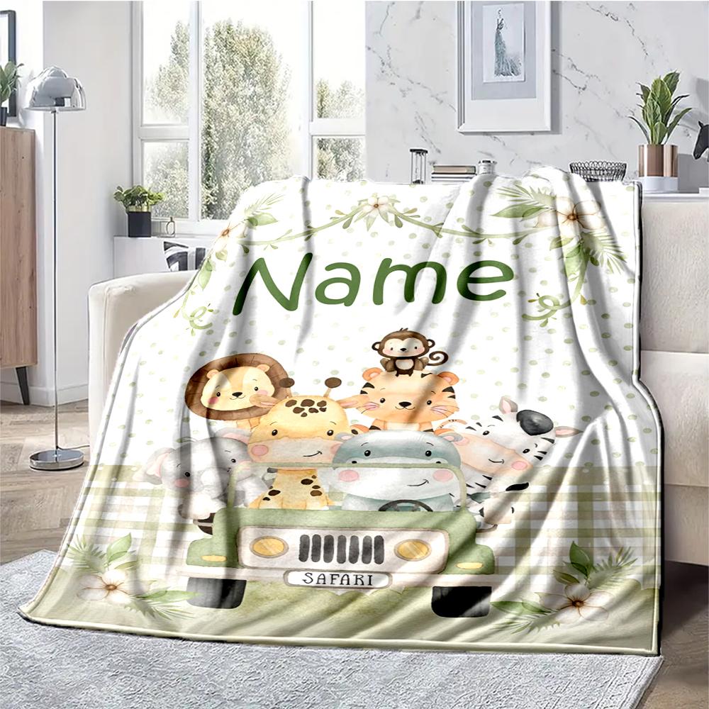 Custom Name Animals Theme Printed Blanket - Perfect for Couch, Bed, Travel & Outdoor Use | Machine Washable, Cozy & Durable.