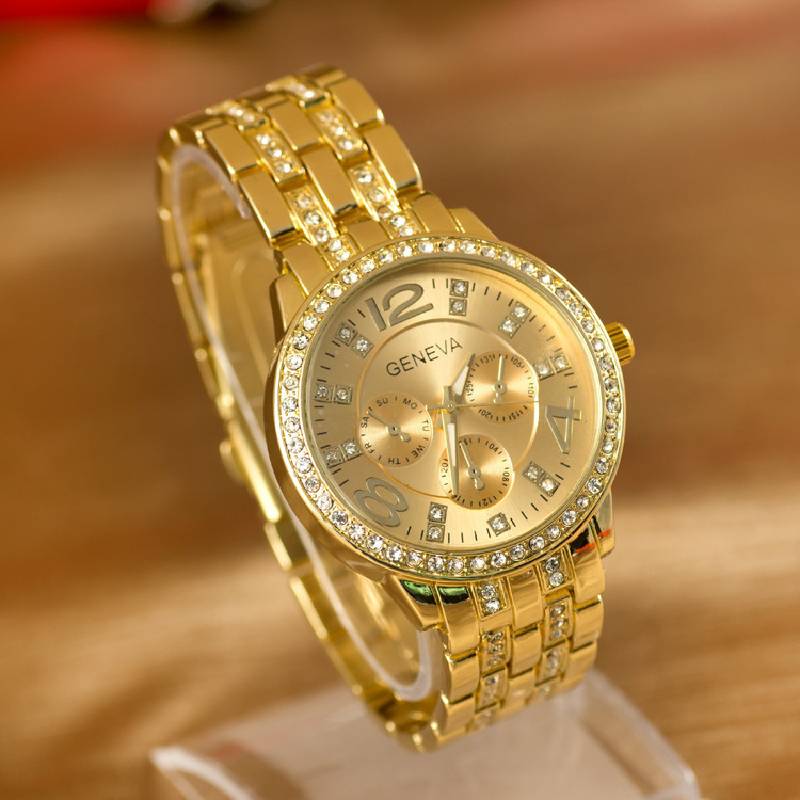 Rhinestone Three Women Eyes Steel Band Quartz Watch Decoratives Delicate Thin