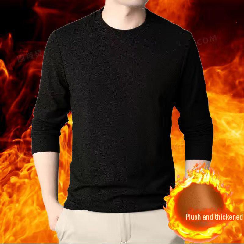 

Мужская бархатная футболка с круглым вырезом и длинными рукавами для тепла осенью и зимой 4XL чёрный